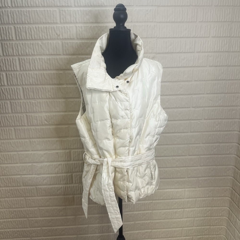 Talbots Puffer Jacket Womens Sz XL Ivory Goose Down Filled Feather Belted Winter